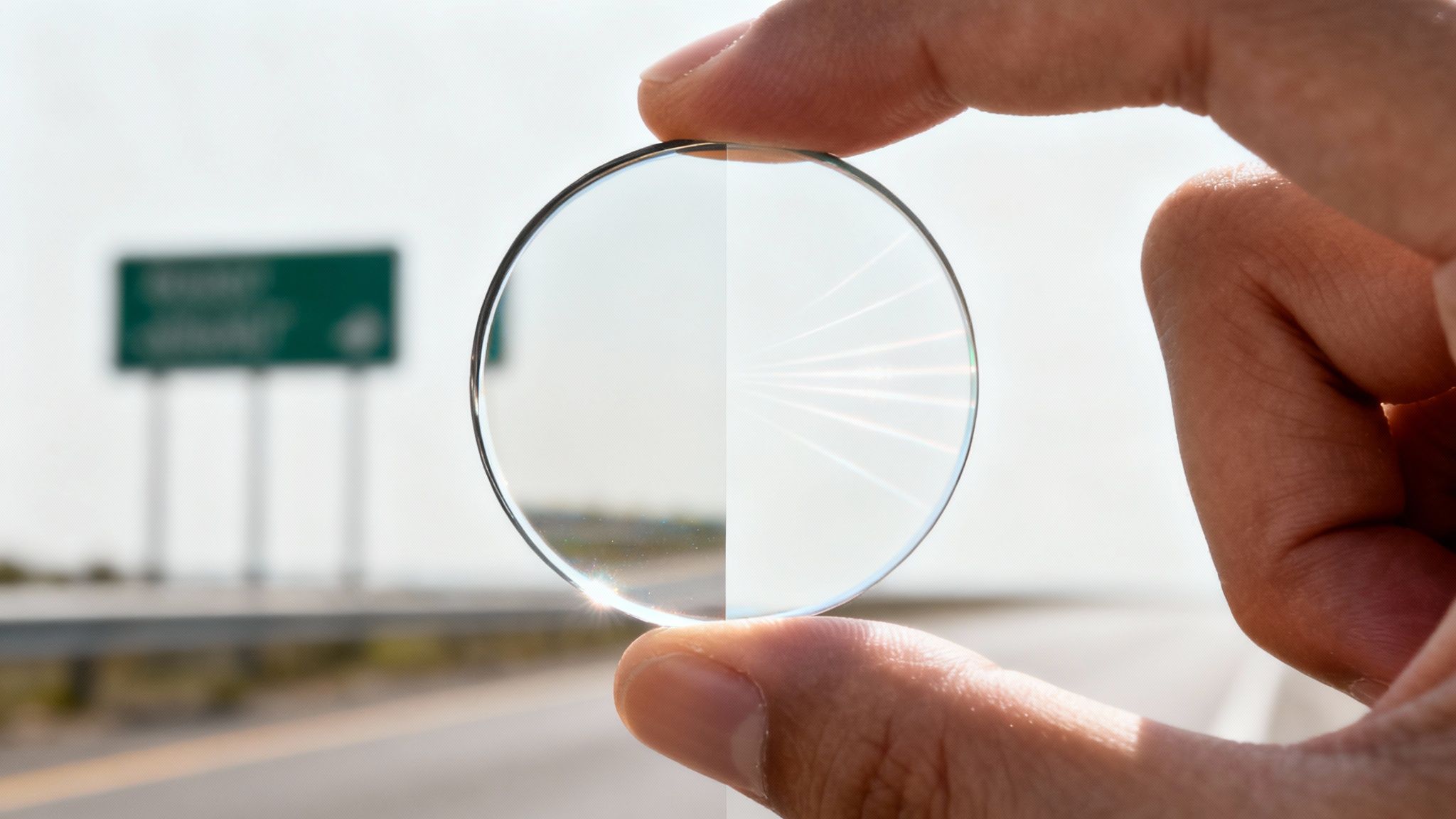 A person undergoing an eye exam, with the focus on the phoropter machine used to test for refractive errors.