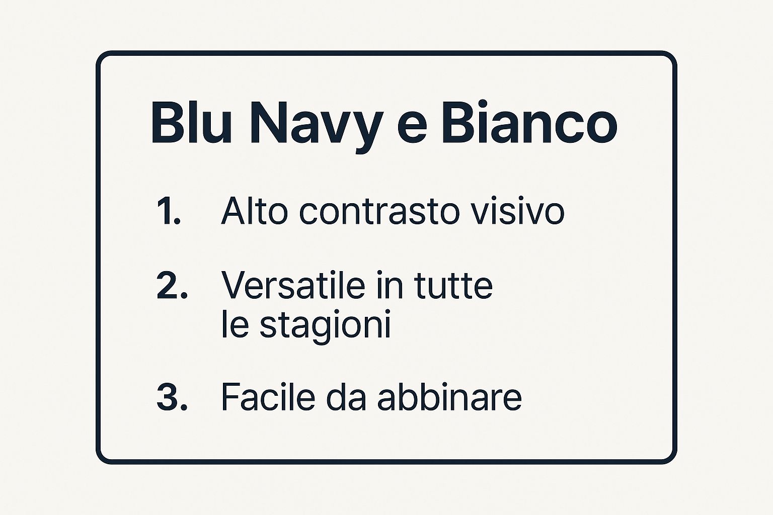 Infographic showing key data about 1. Blu Navy e Bianco: L'Eleganza senza Tempo