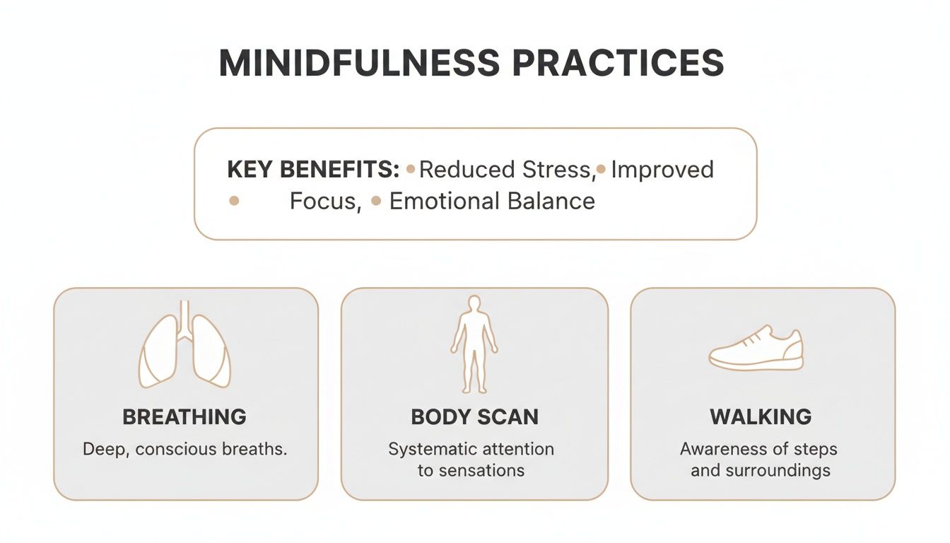 Infographic about mindfulness exercises for stress relief