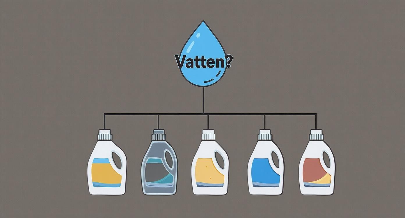 Diagram som visar hur vatten används som ingrediens i olika typer av diskmedelsprodukter