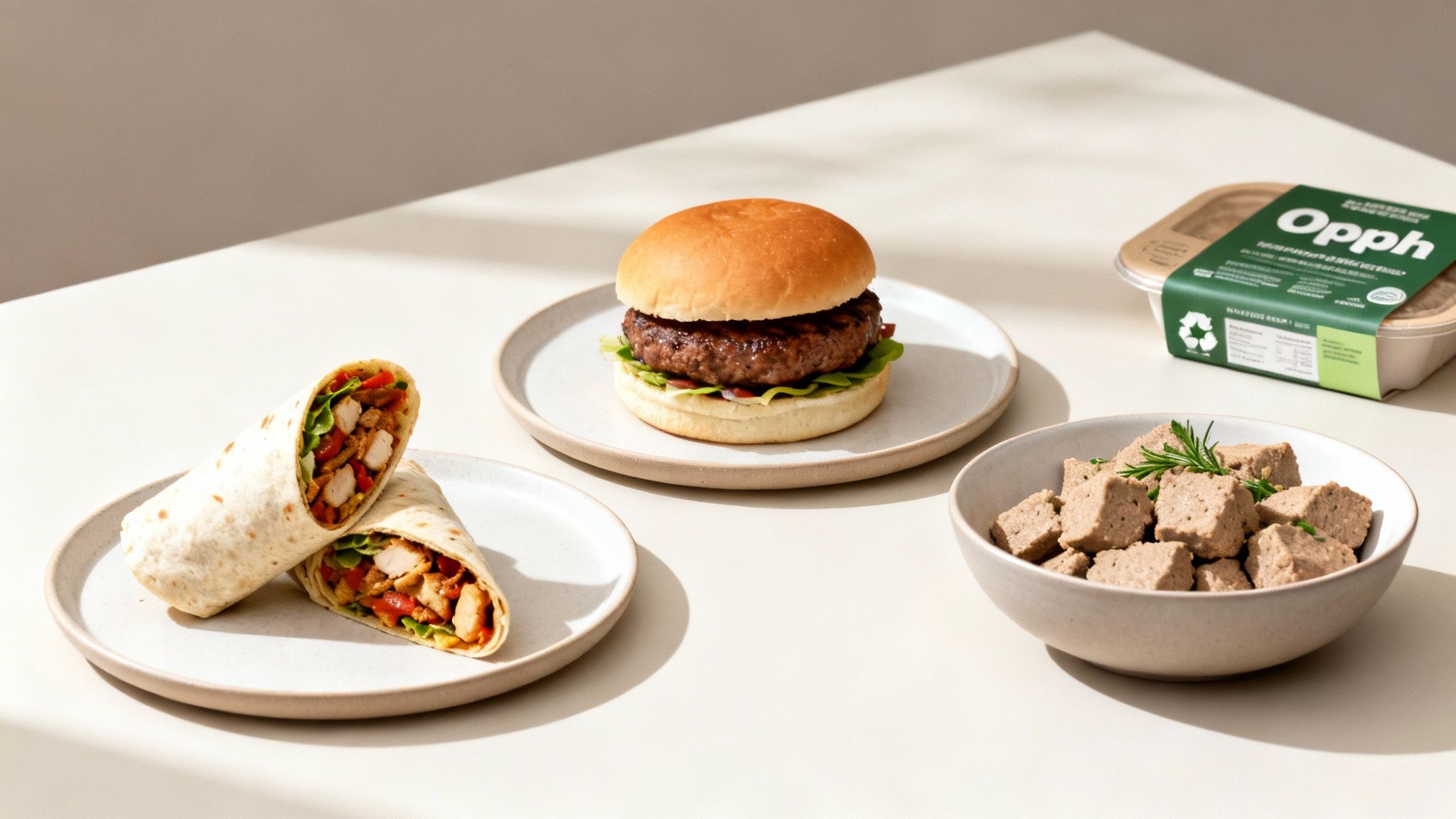 En tallrik med Oumph-produkter, redo att serveras