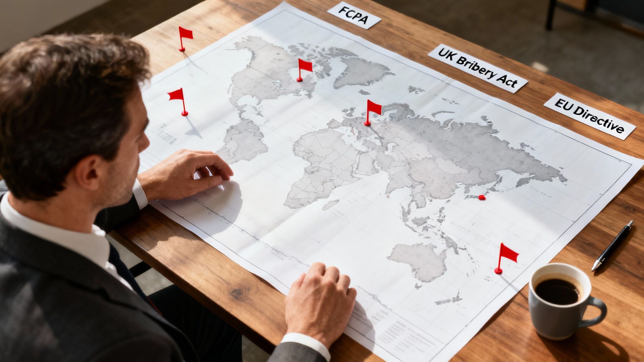 Executives discussing proactive anti-bribery compliance strategies.