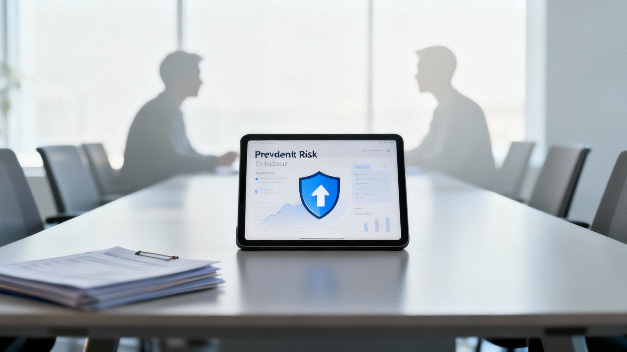 “Team reviewing enterprise risk management solutions dashboard.”