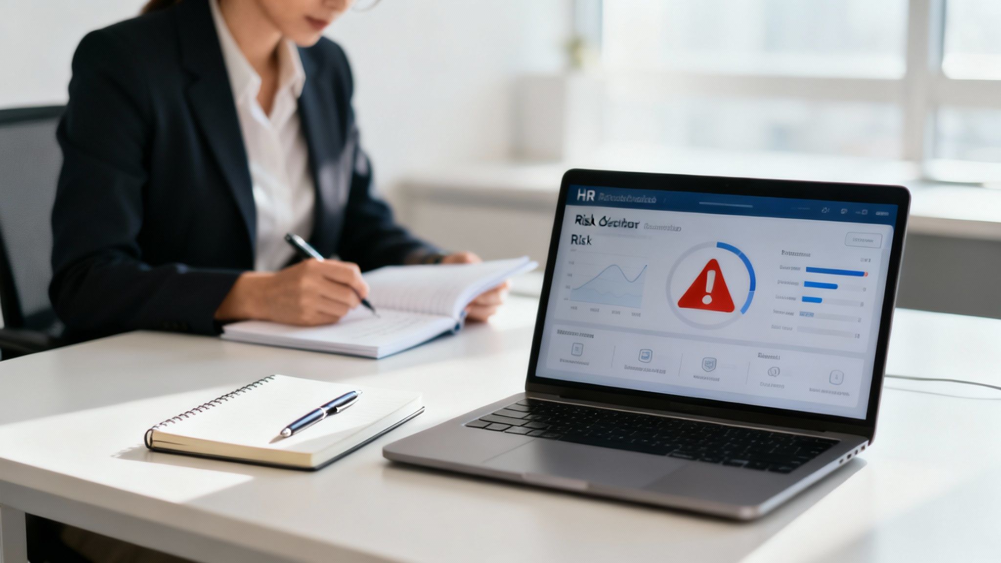 Compliance manager reviewing loss prevention data