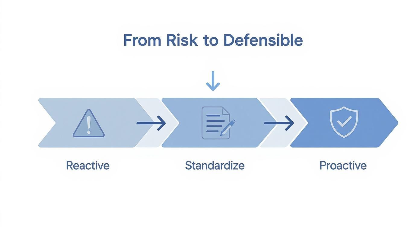 Investigator reviewing a workplace investigation report template on a laptop