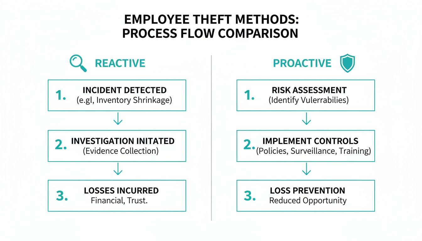 Esquema de prevenção de furto interno com controles proativos