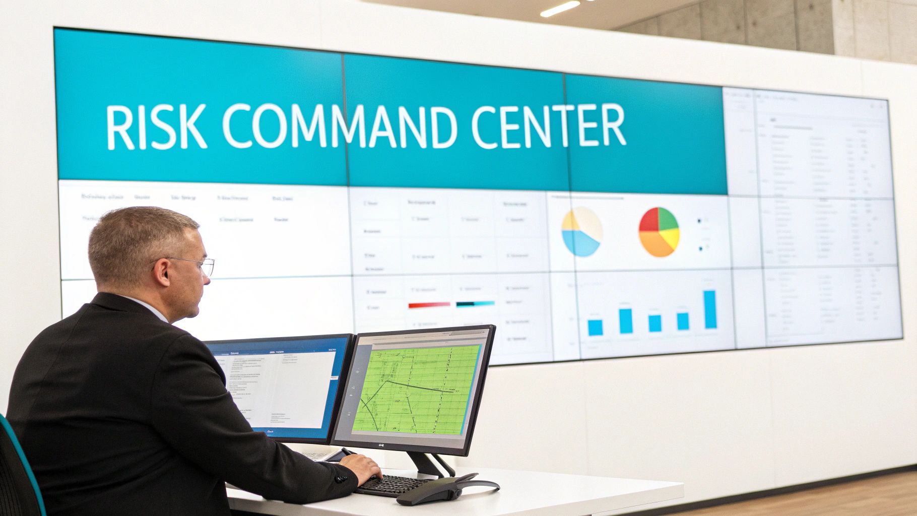 Executivos usando solução de gestão de riscos corporativos