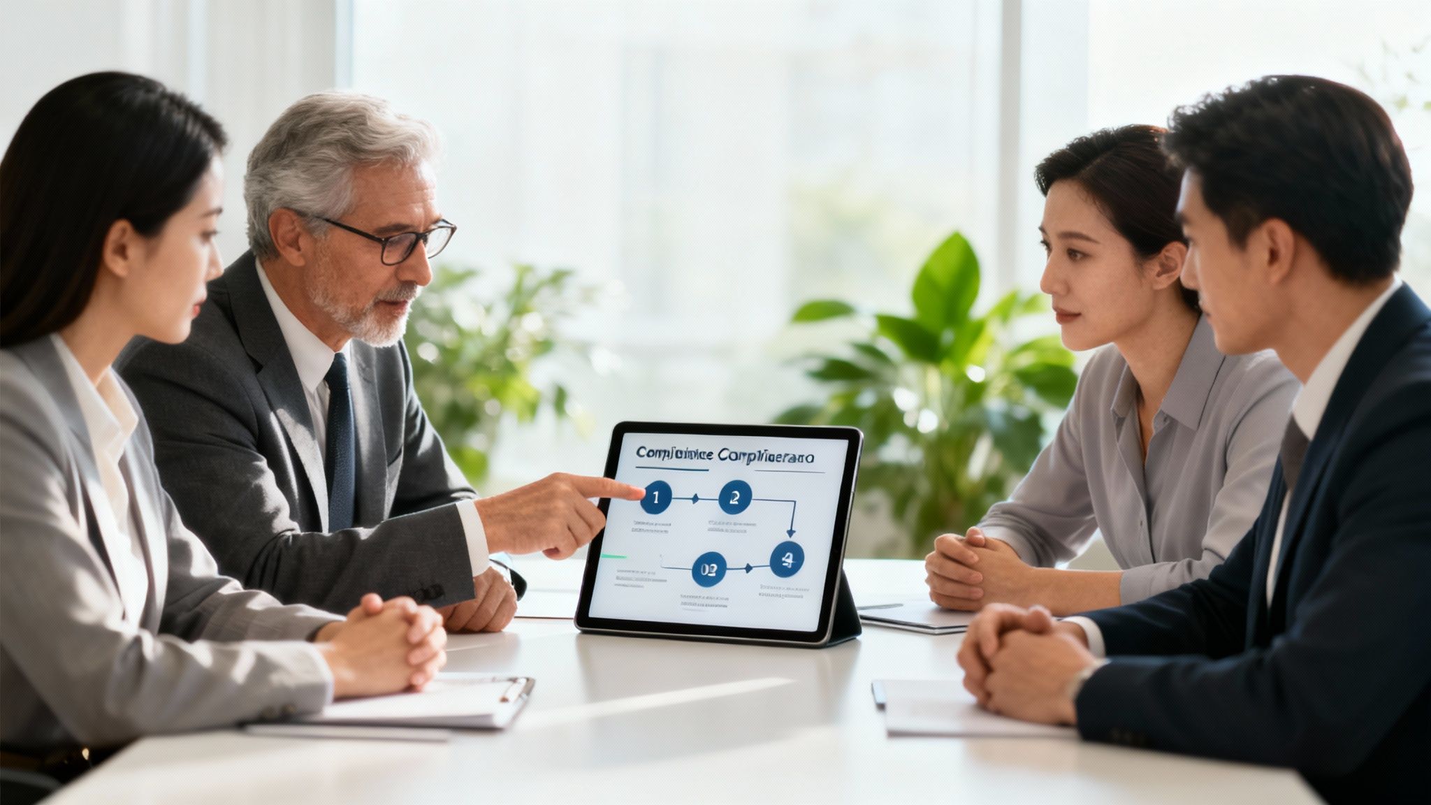 Business team implementing ethical prevention framework.