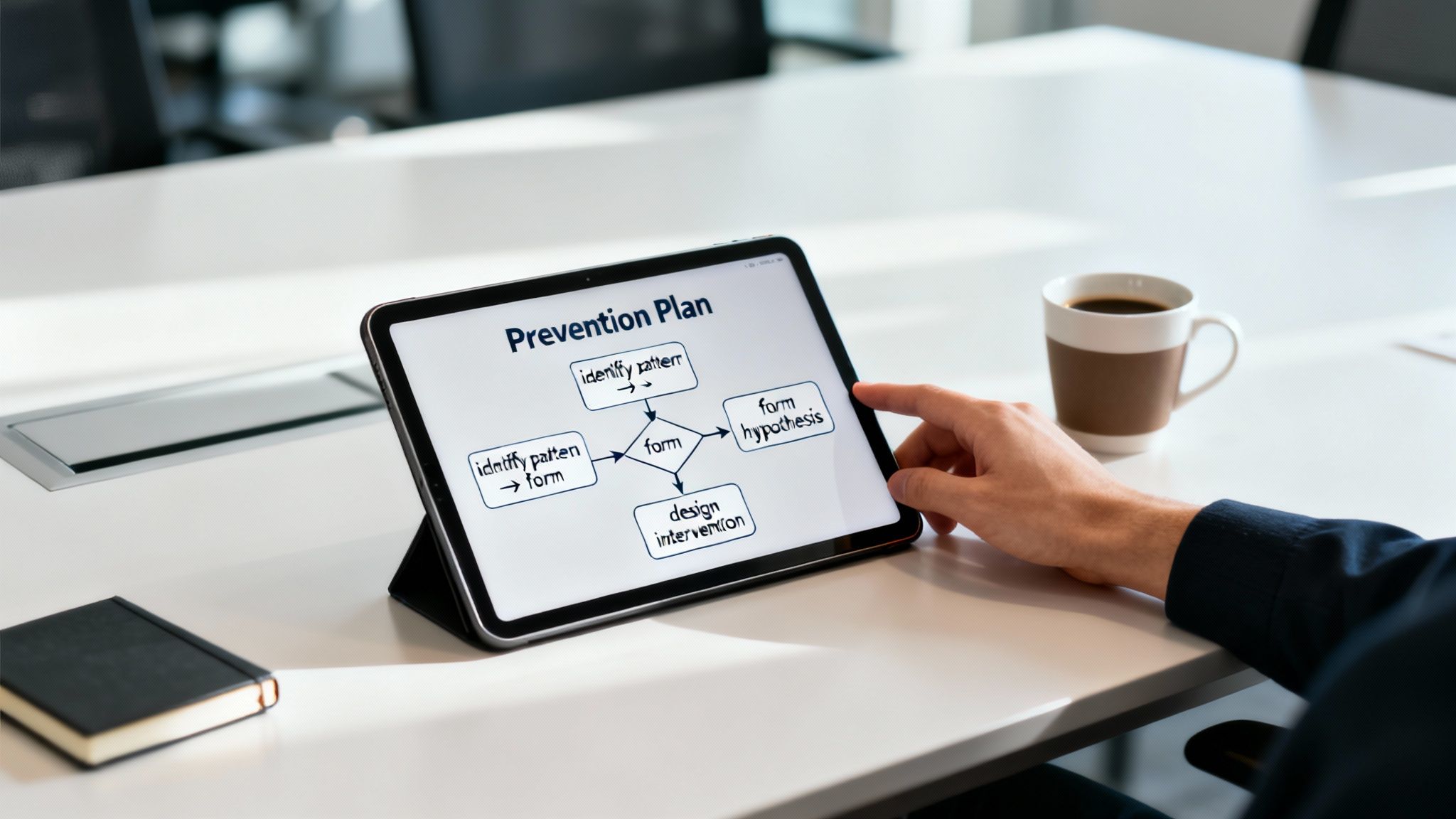 “Gestor analisando dados para avaliação funcional de comportamento.”