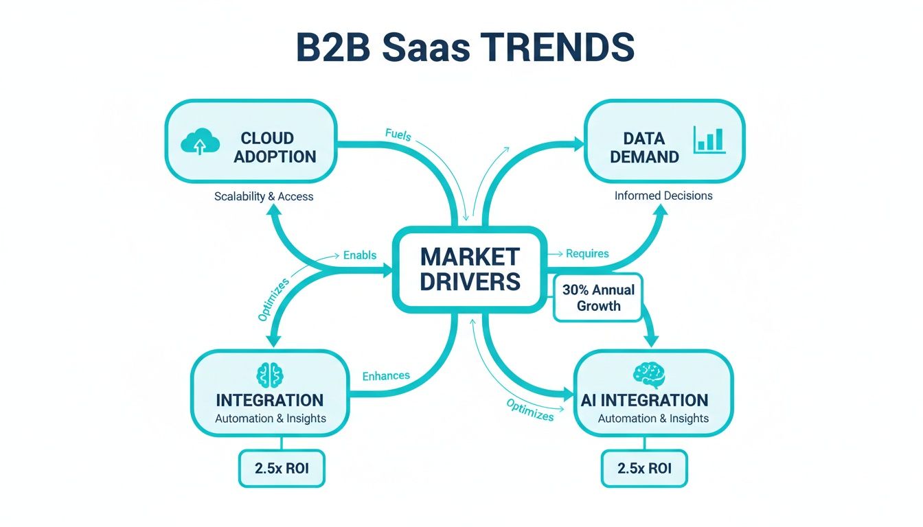 Chart showing growth projections of the SaaS and B2B market