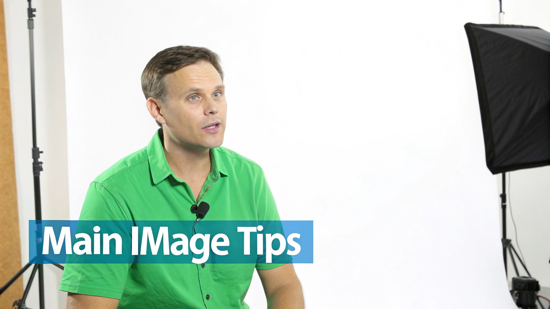 A man in a green shirt with a microphone speaks in a studio, featuring 'Main Image Tips' text.