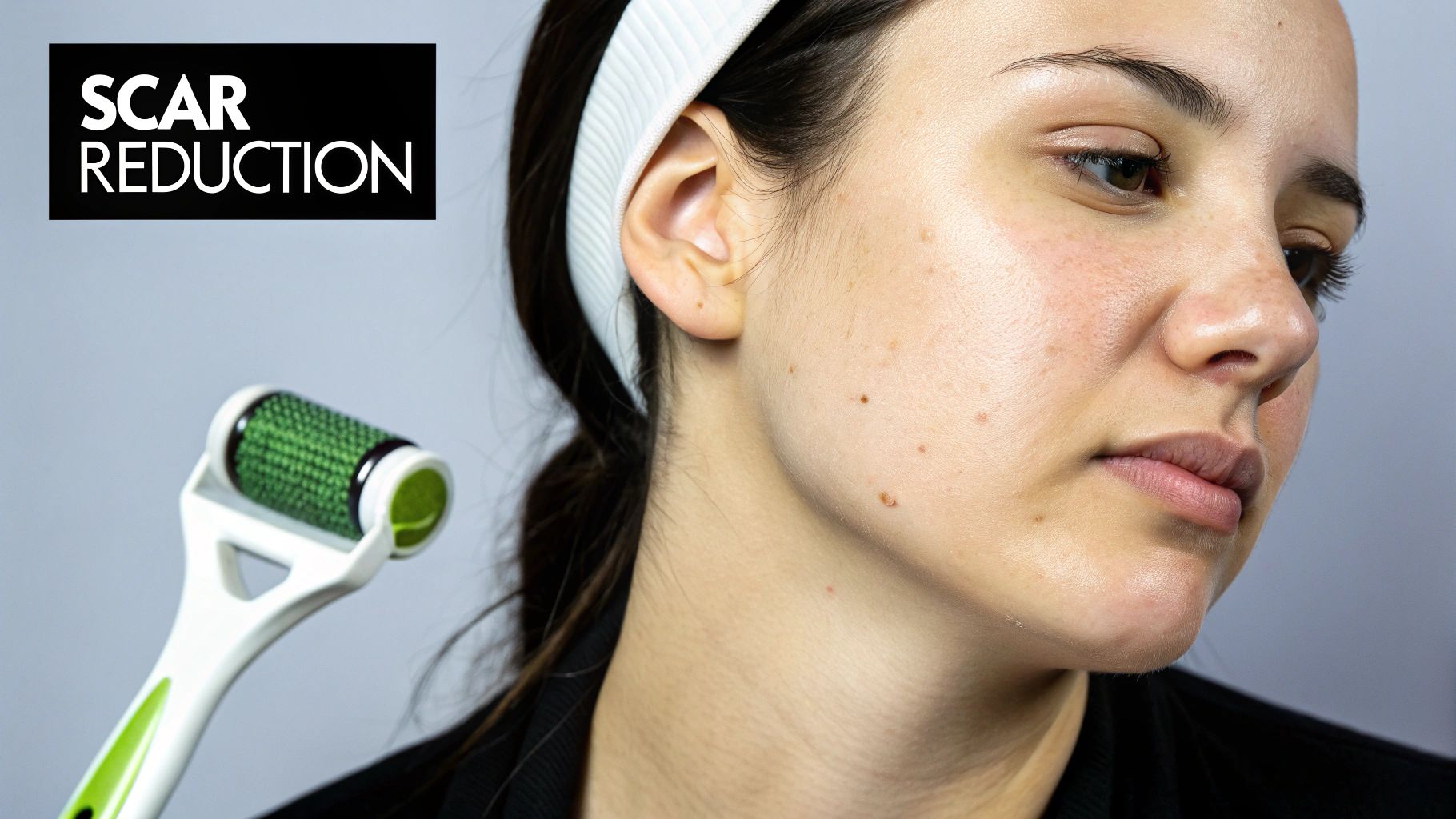 Person receiving a microneedling treatment to reduce acne scars and improve skin texture