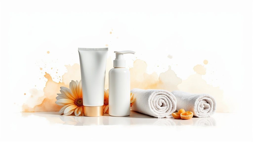 A professional microneedling device being used on a client's face alongside a simple at-home derma roller.