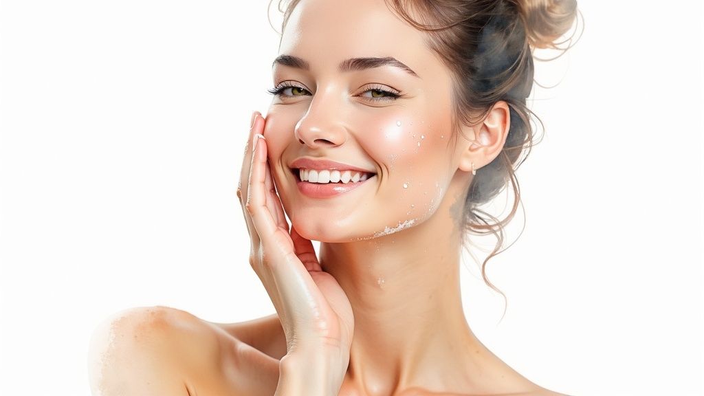 A microscopic view showing collagen fibers in the skin.