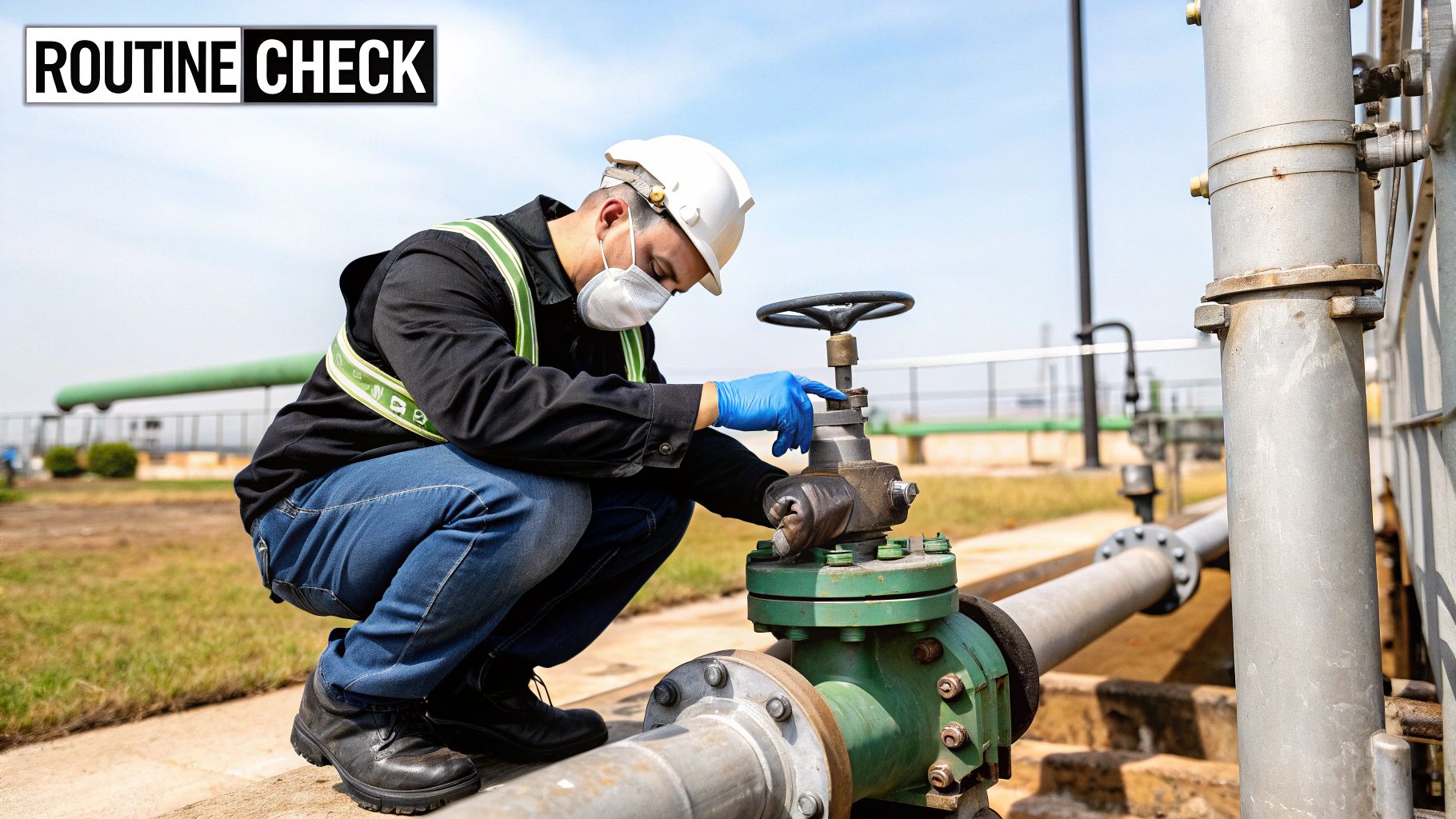 Technician carefully examining a solenoid valve for a steam system