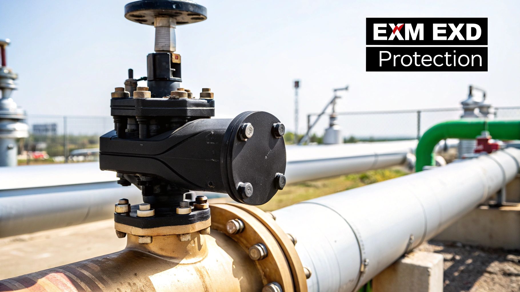 An ATEX solenoid valve with encapsulation protection shown in an industrial setting