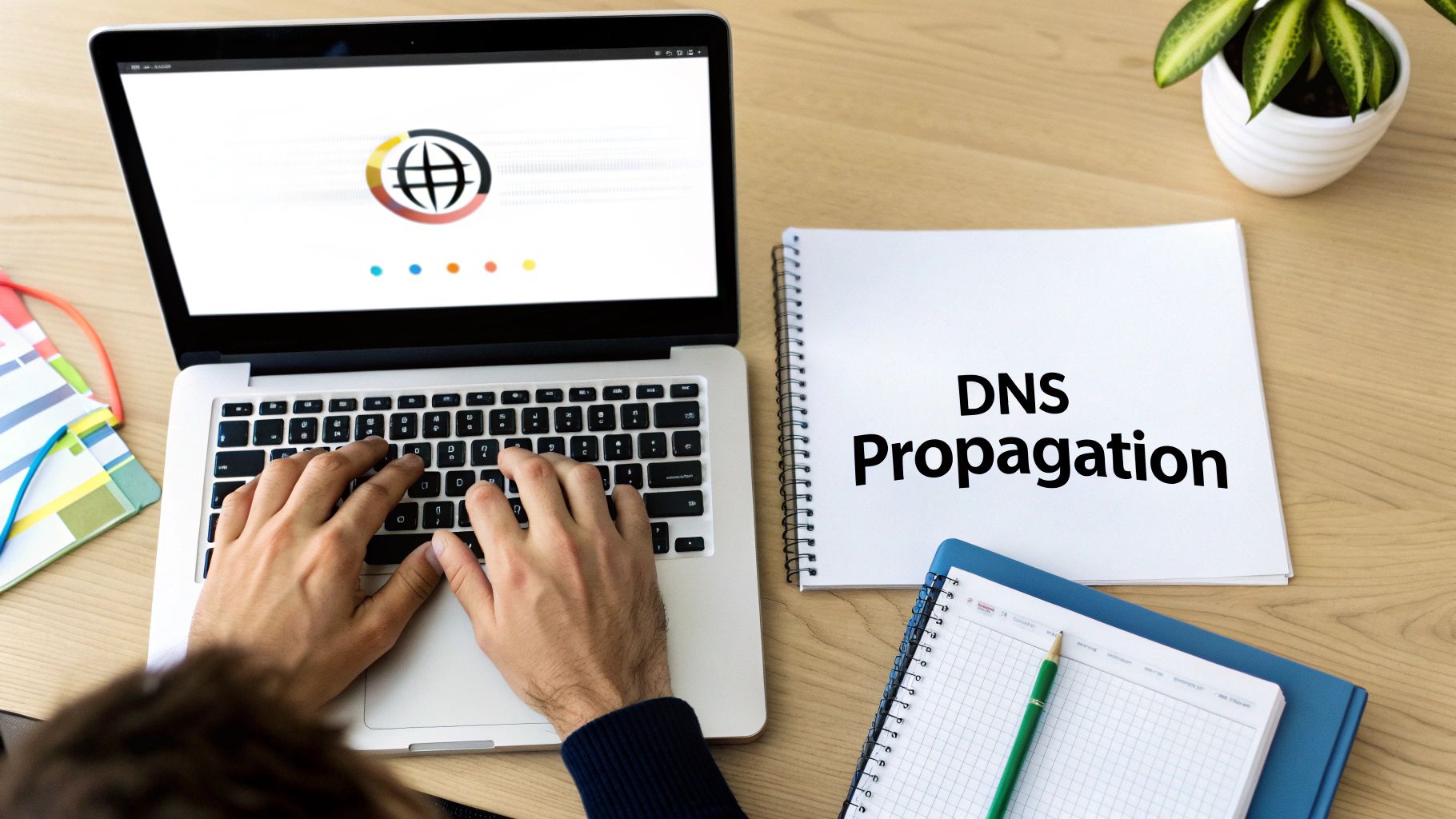A magnifying glass hovering over a computer screen with code, symbolizing the process of troubleshooting website connection problems.