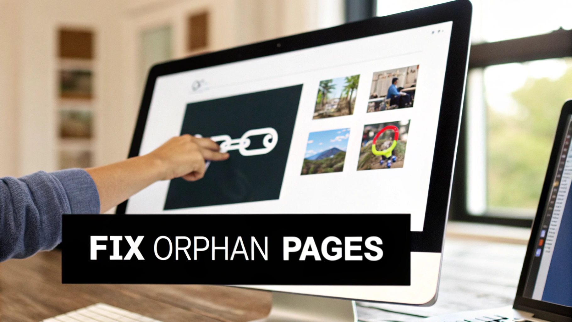 A person connecting puzzle pieces, symbolizing the process of fixing orphan pages and integrating them into the website's structure.