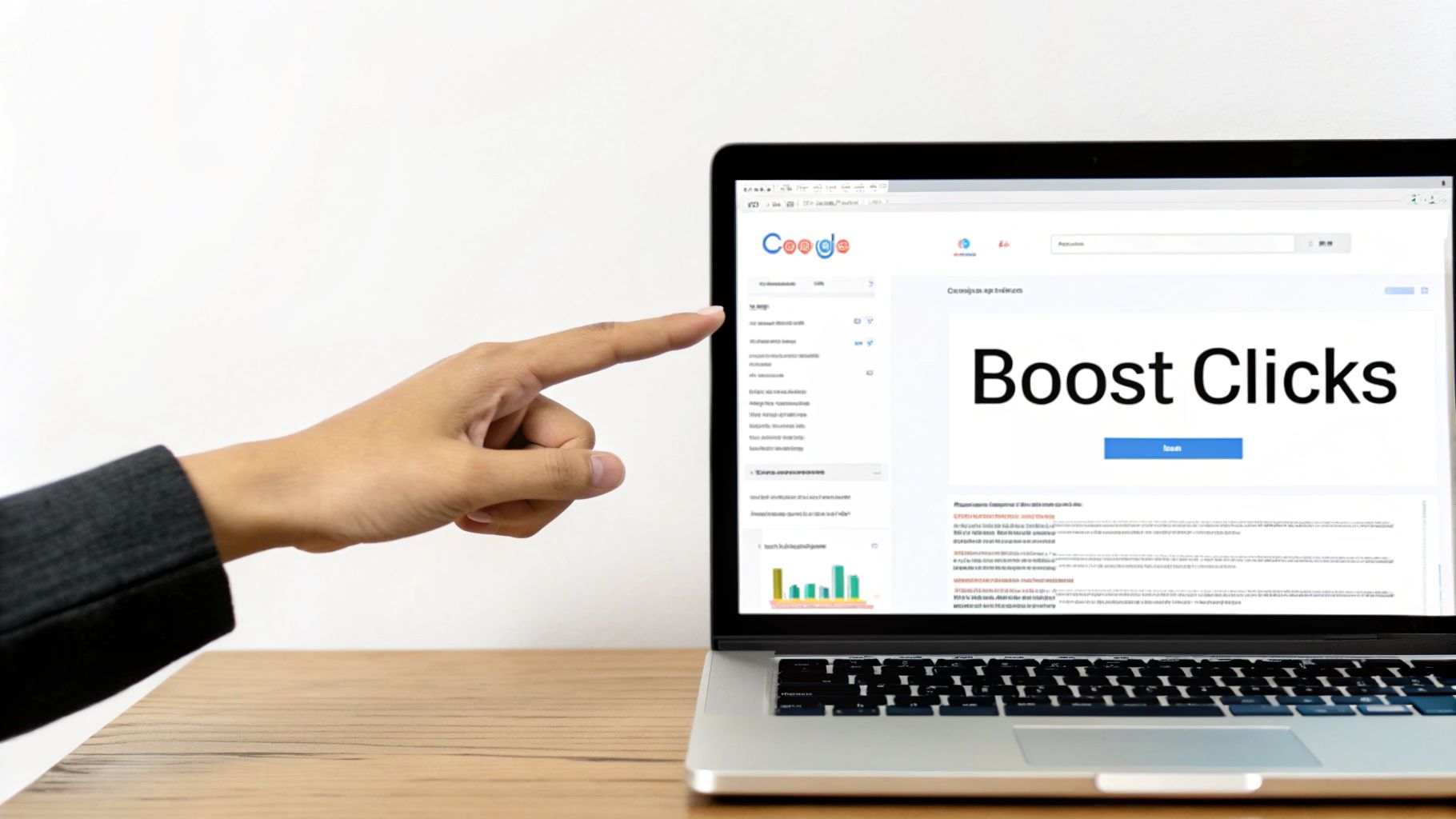 An illustration of a laptop screen showing search engine results, emphasizing the meta description area.