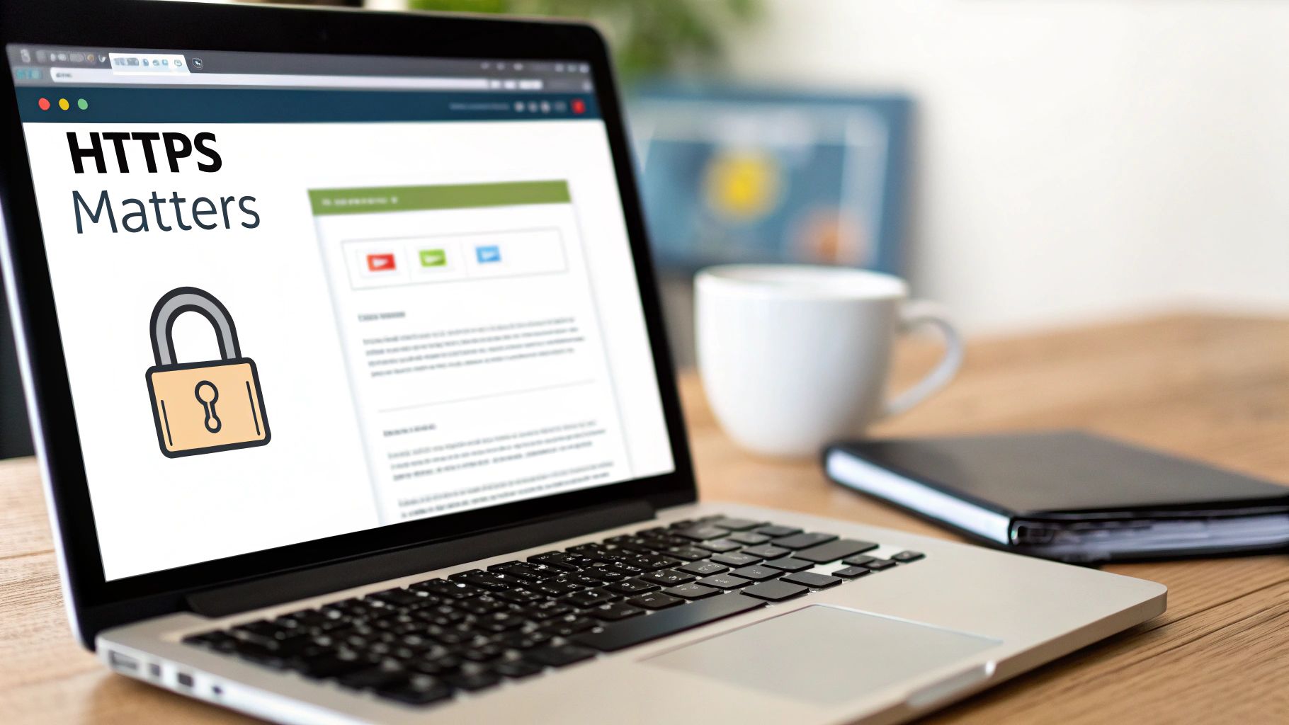 A graphic showing a secure padlock icon next to a browser address bar, symbolizing a secure connection.