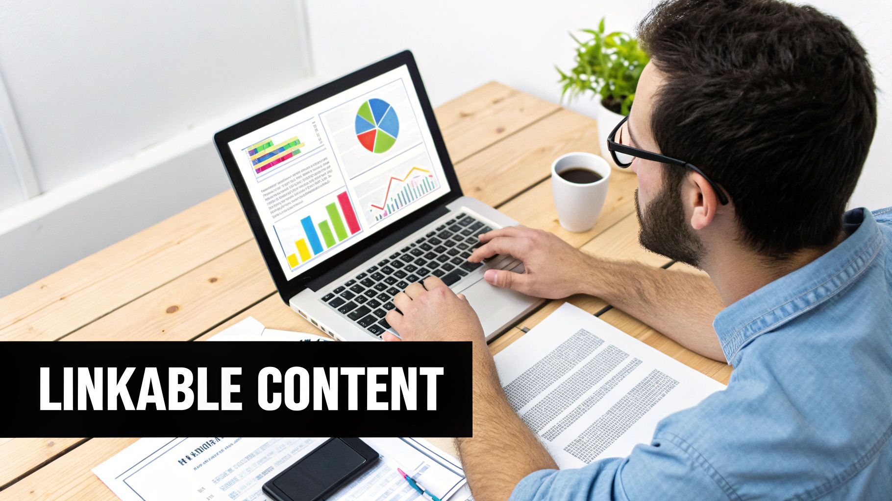 Professional analyzing colorful data charts and graphs on laptop for content marketing strategy