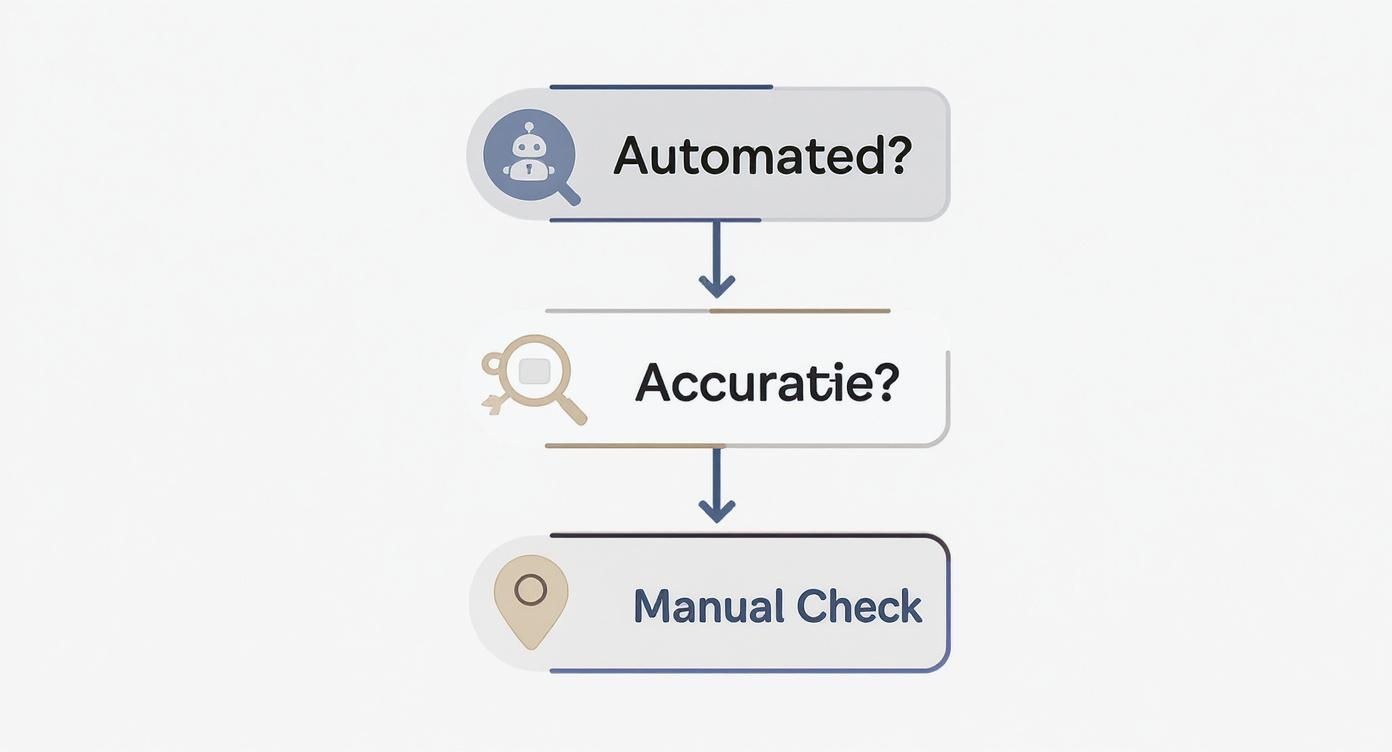 A flowchart illustrating a process with steps: 'Automated?', 'Accuracy?', and 'Manual Check'.