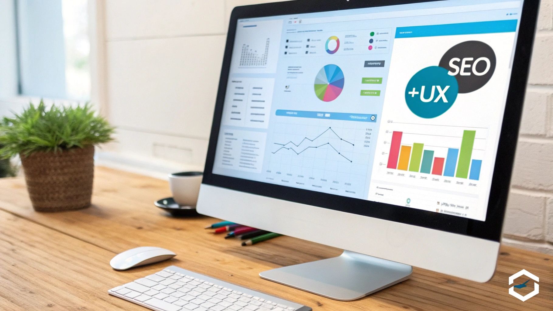 איור של זכוכית מגדלת המנתחת גרפים ועקומות של נתוני משתמשים באתר אינטרנט