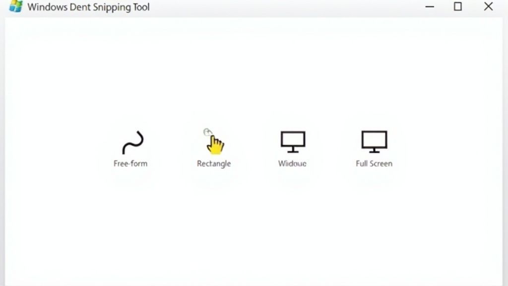 Interface da Ferramenta de Recorte do Windows com opções para capturas de tela em forma livre, retângulo, janela e tela cheia.