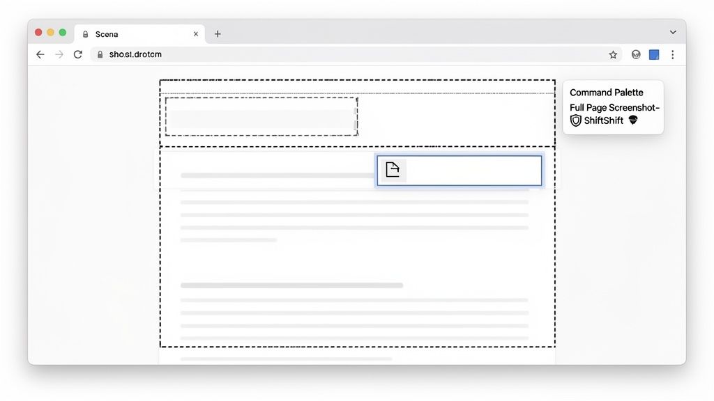 Uma janela de navegador web em um Mac mostrando uma página da web com a área de captura de tela de página completa destacada.
