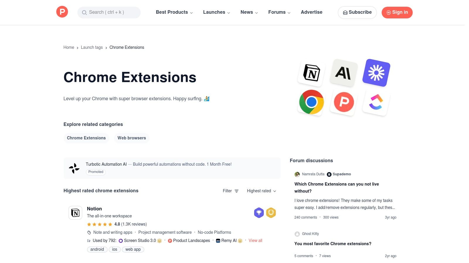 Product Hunt – Chrome Extensions Topic