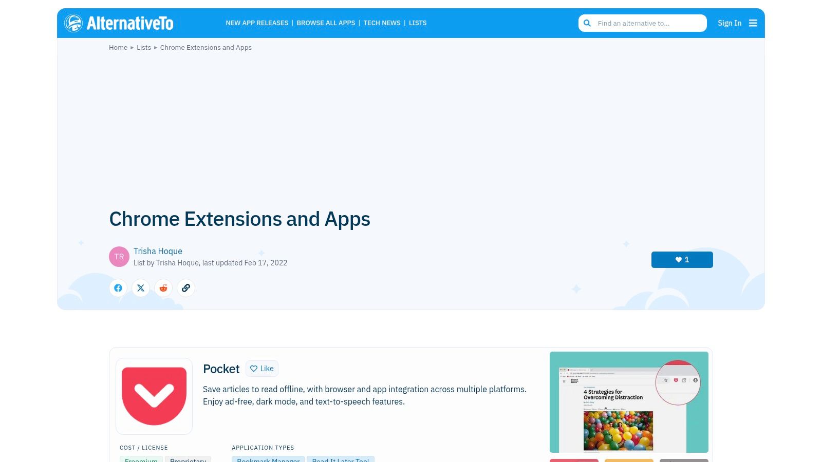 AlternativeTo – Chrome Extensions and apps lists