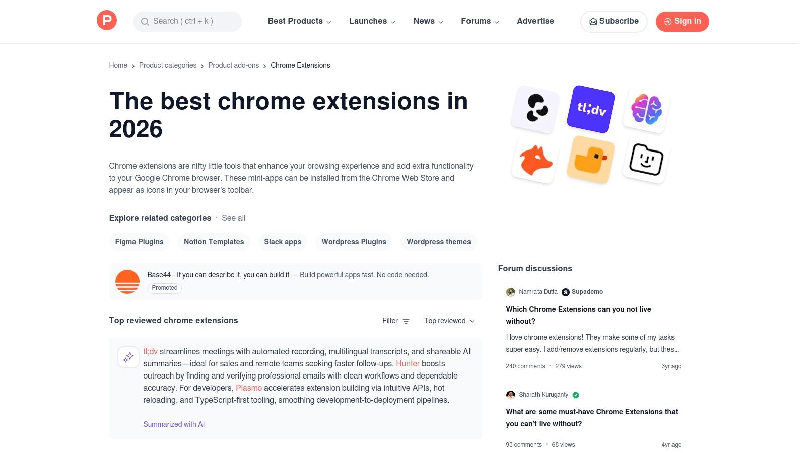 Product Hunt (categoria Extensões Chrome)