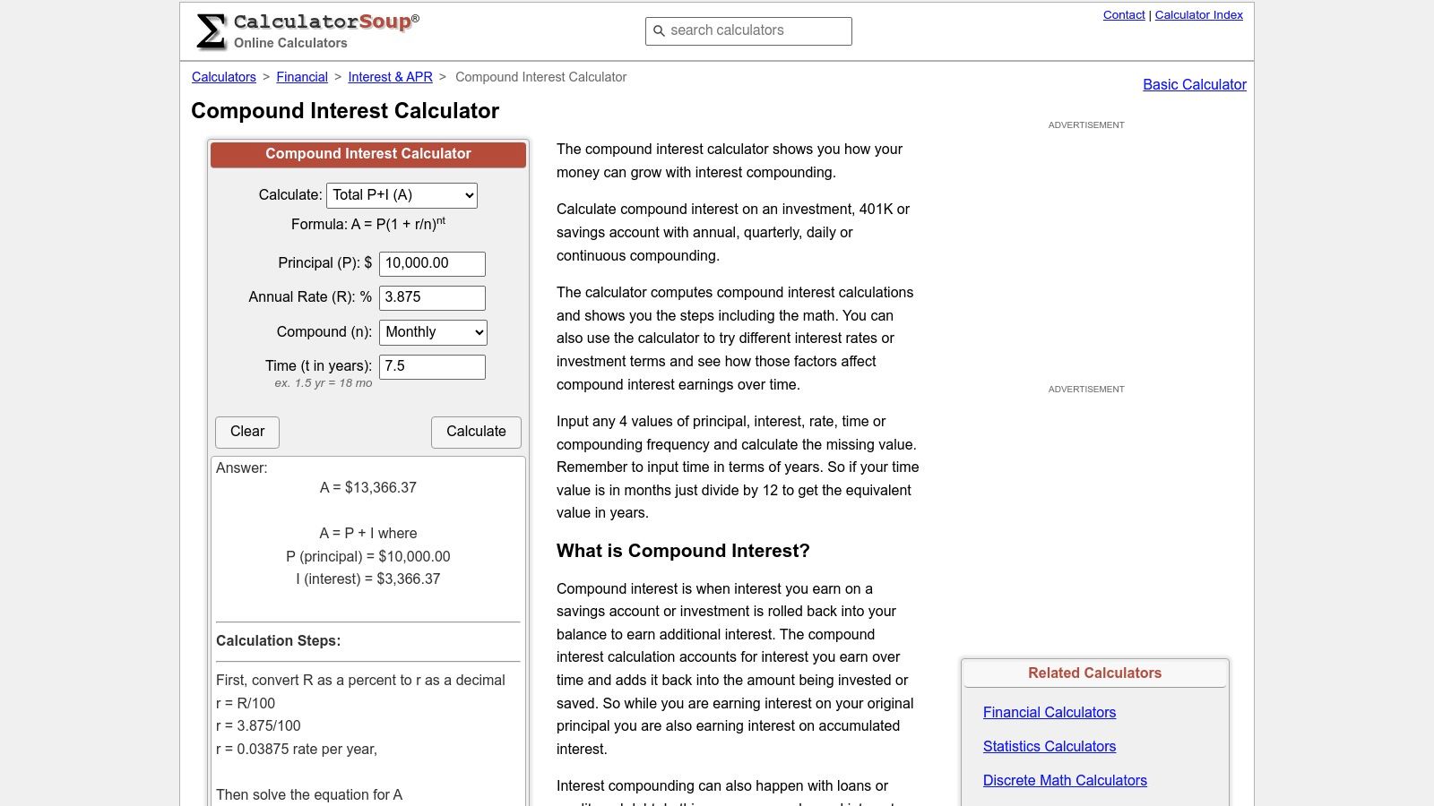 CalculatorSoup – Compound Interest Calculator