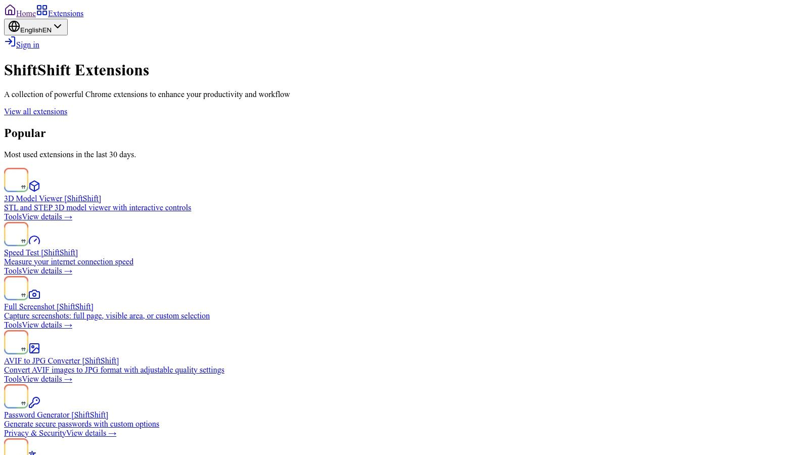 ShiftShift Extensions' Word to PDF converter interface showing its local processing capabilities