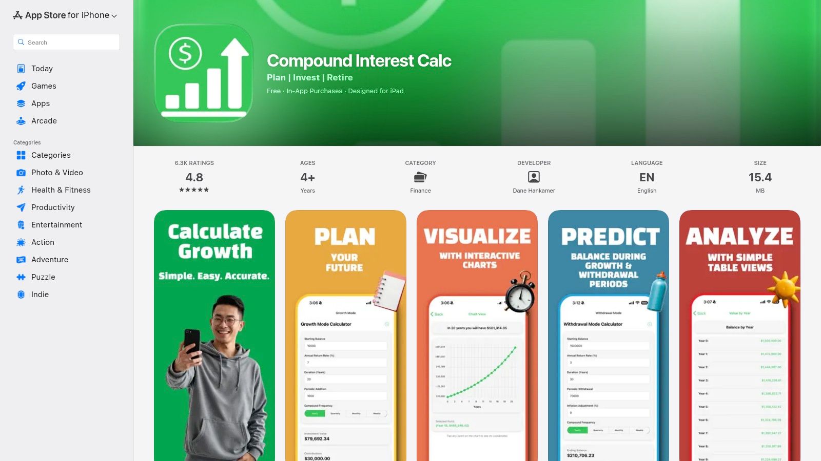Apple App Store – “Compound Interest Calc” (iPhone/iPad app)