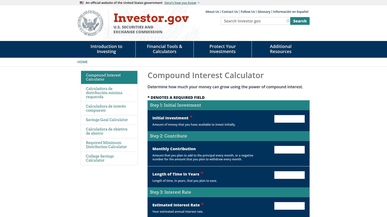 SEC Investor.gov – Compound Interest Calculator