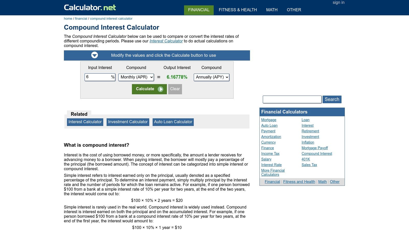 Calculator.net – Compound Interest Calculator