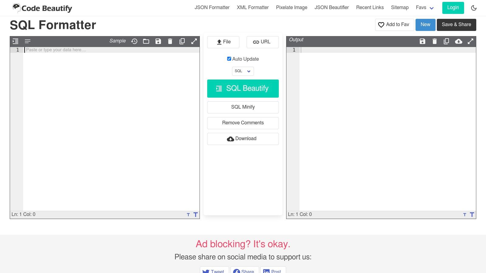 Code Beautify – SQL Formatter