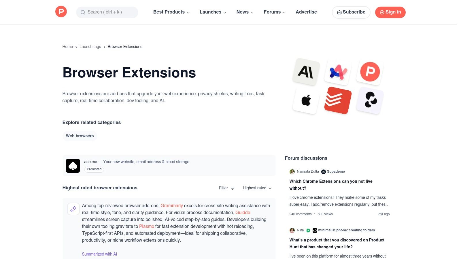 Product Hunt – Browser Extensions Topic