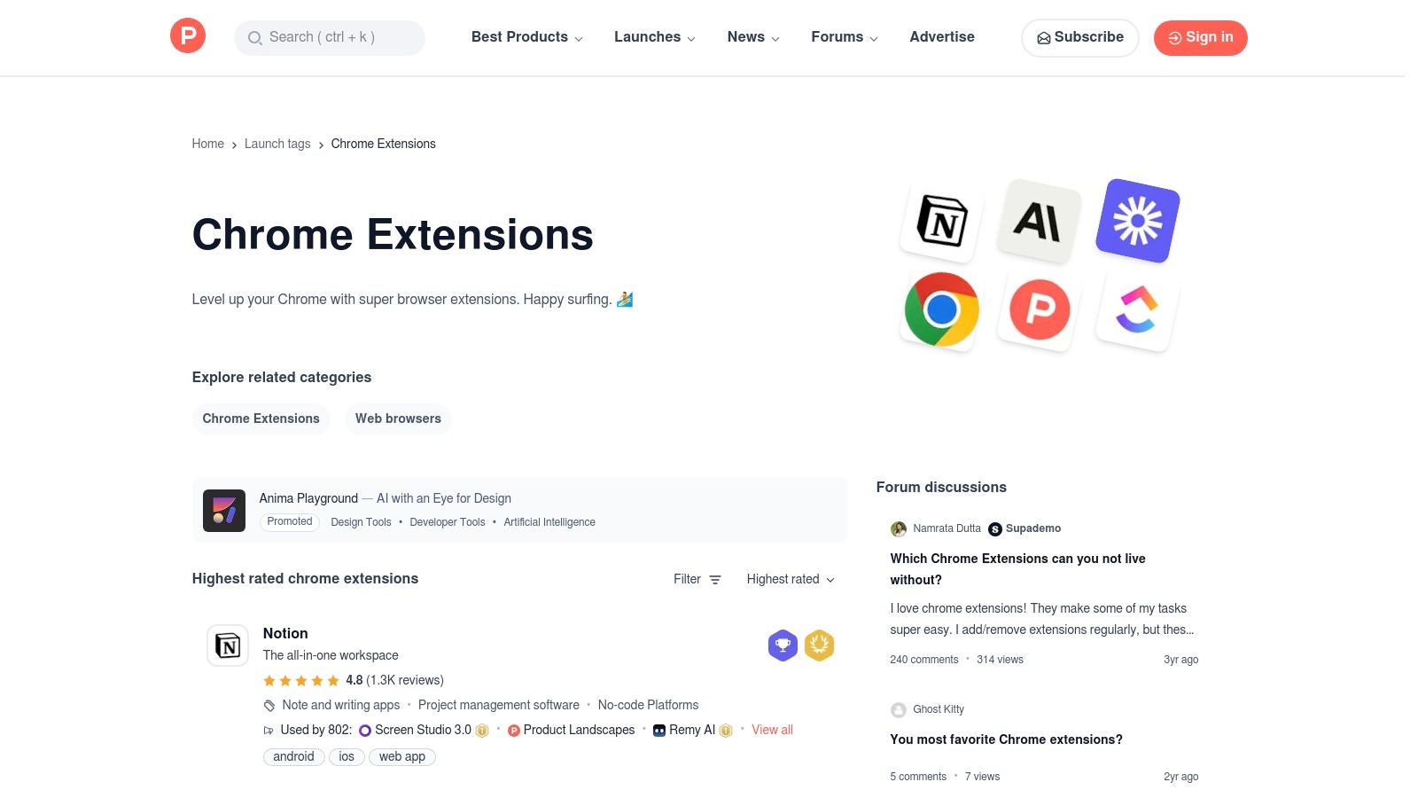 Product Hunt – Chrome Extensions and Browser Extensions topics