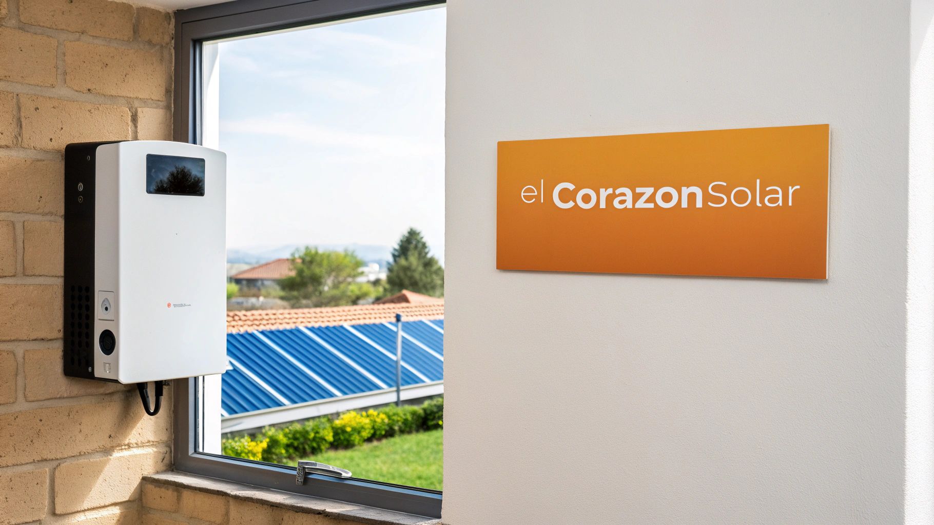 Vista de paneles solares en un tejado residencial con un cielo despejado.