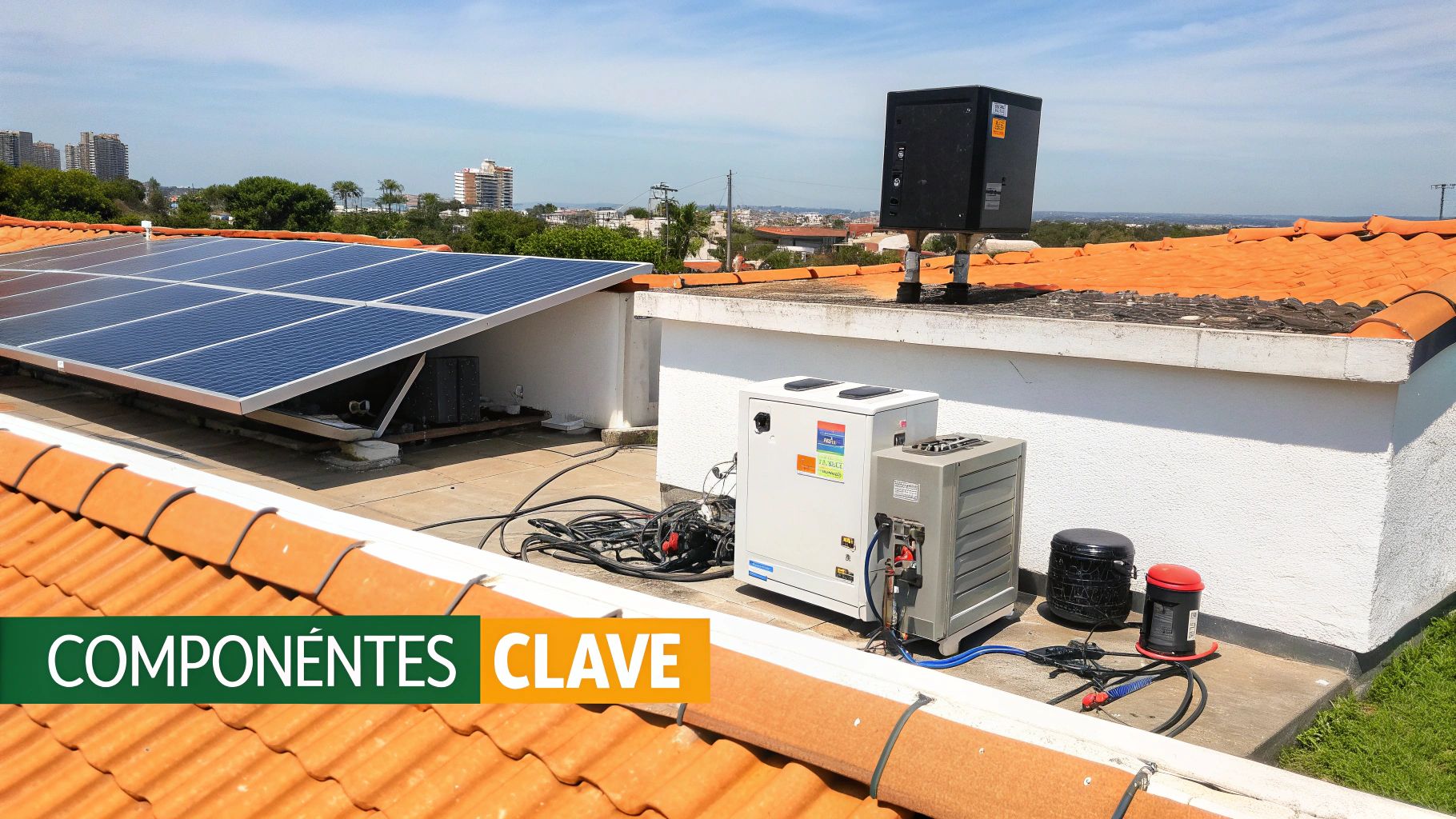 Una instalación de paneles solares en el tejado de una casa residencial.