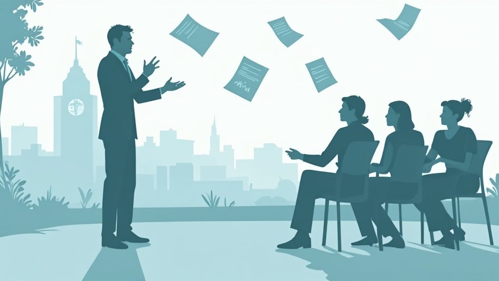 A group of people sitting on cushions in a well-lit room, participating in a guided meditation session.