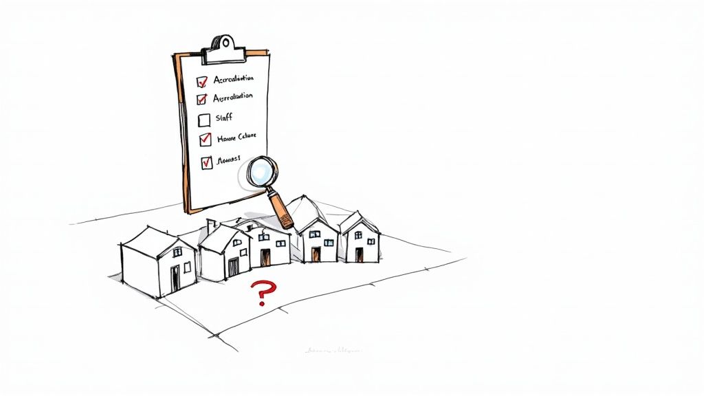 A checklist on a clipboard representing the process of vetting a Texas sober living home.