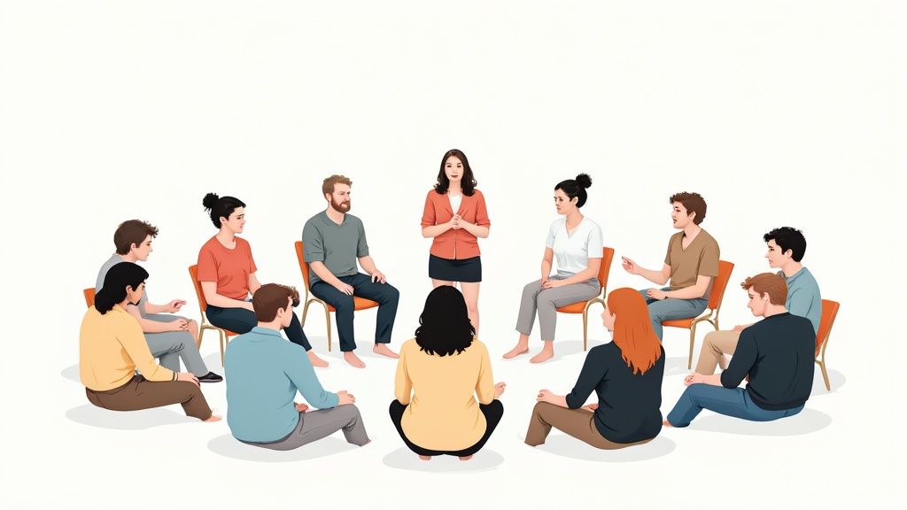 A professional person smiling confidently in an office setting, representing the ability to maintain a career while in an outpatient program.