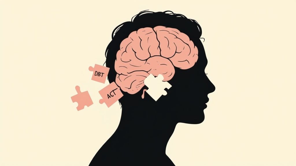 A therapist and a young adult having a supportive conversation in a comfortable office setting.