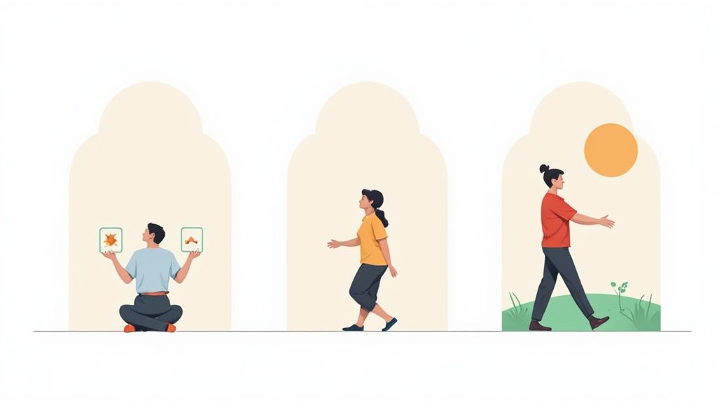 A person sitting calmly by a window, practicing mindfulness.