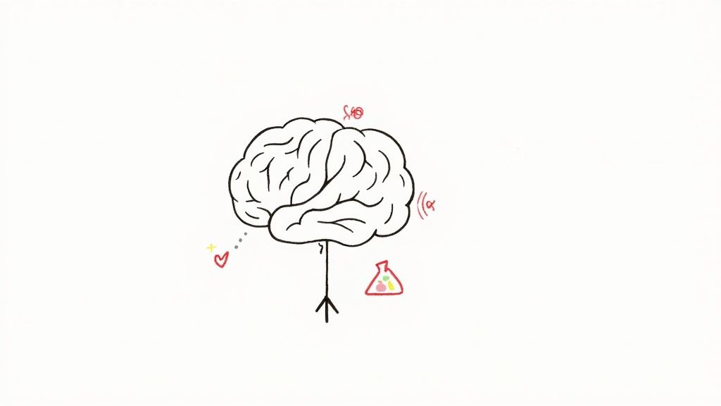 Diagram illustrating the brain's connection to emotions, sensory input, and nutrition for holistic well-being.