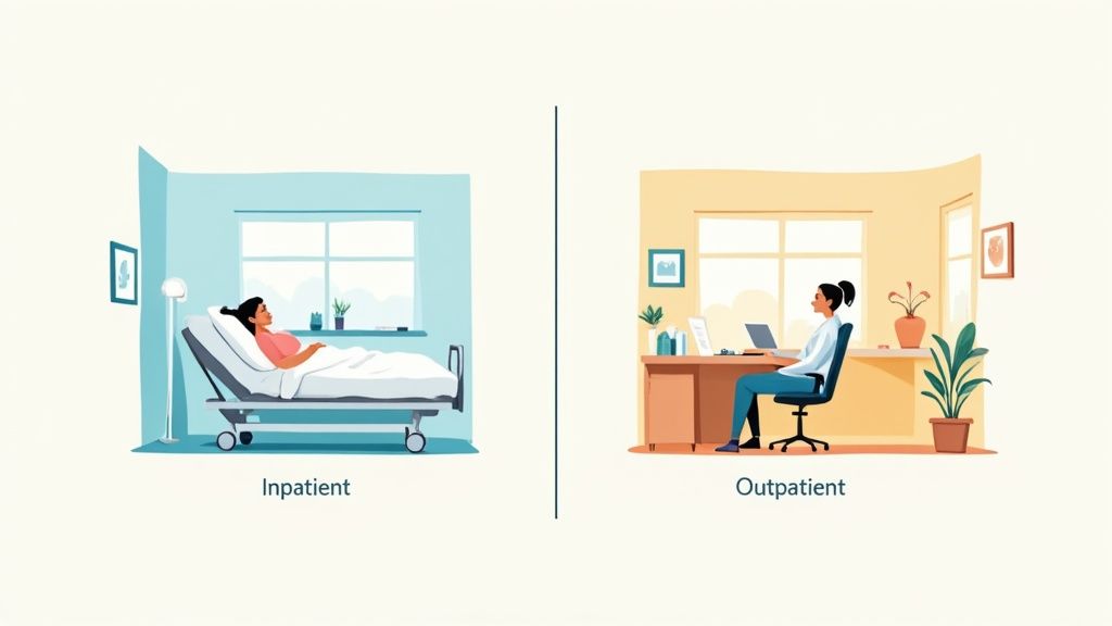 A therapist talking with a patient in a comfortable, sunlit room.