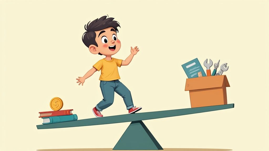 Young adult learning a practical skill in a supportive environment.